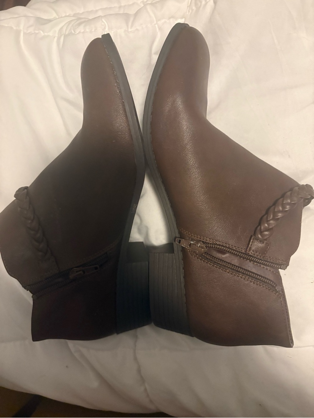 me too Brown Braided Strap Ankle Booties